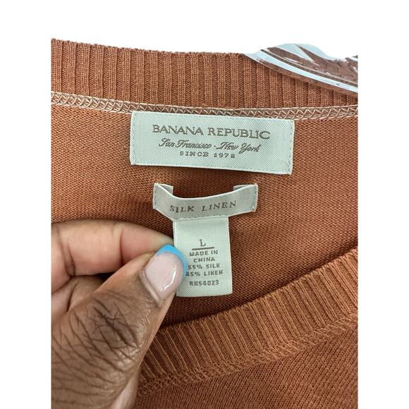 Banana Republic Sweater Men's Orange Silk Linen V-Neck Long Sleeve Knit Large - Picture 2 of 11